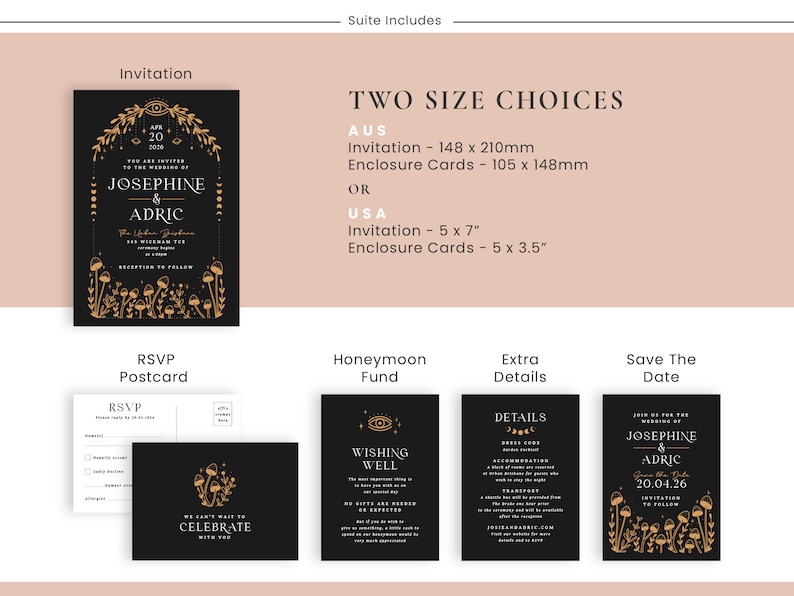 Mushroom Celestial Wedding Invitation Suite