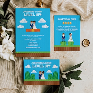 Gamer Retro 8-Bit Wedding Invitation Suite Editable Template image 1