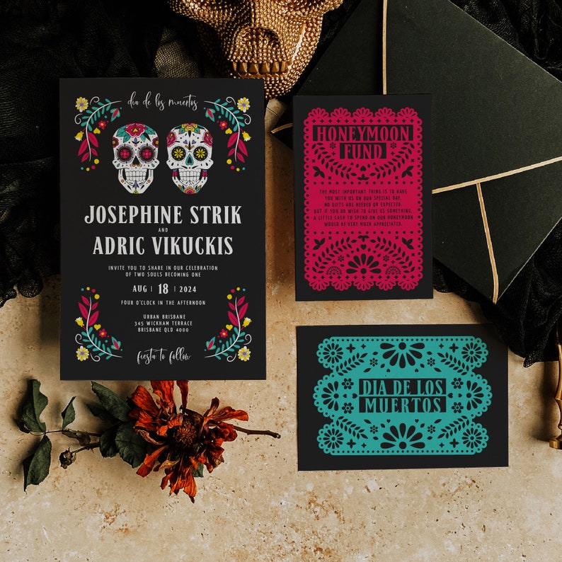 Day of the Dead Wedding Invitation Suite Editable Template image 1