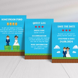 Gamer Retro 8-Bit Wedding Invitation Suite Editable Template image 4