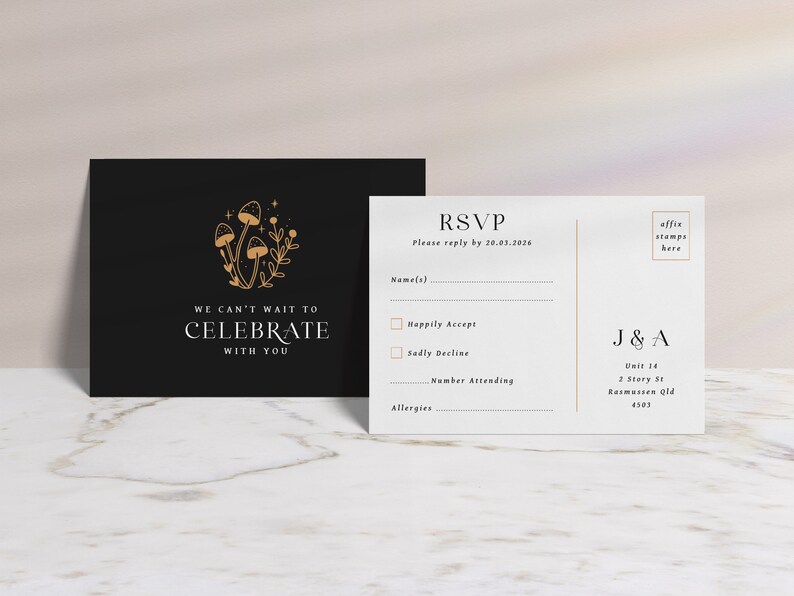 Mushroom Celestial Wedding Invitation Suite