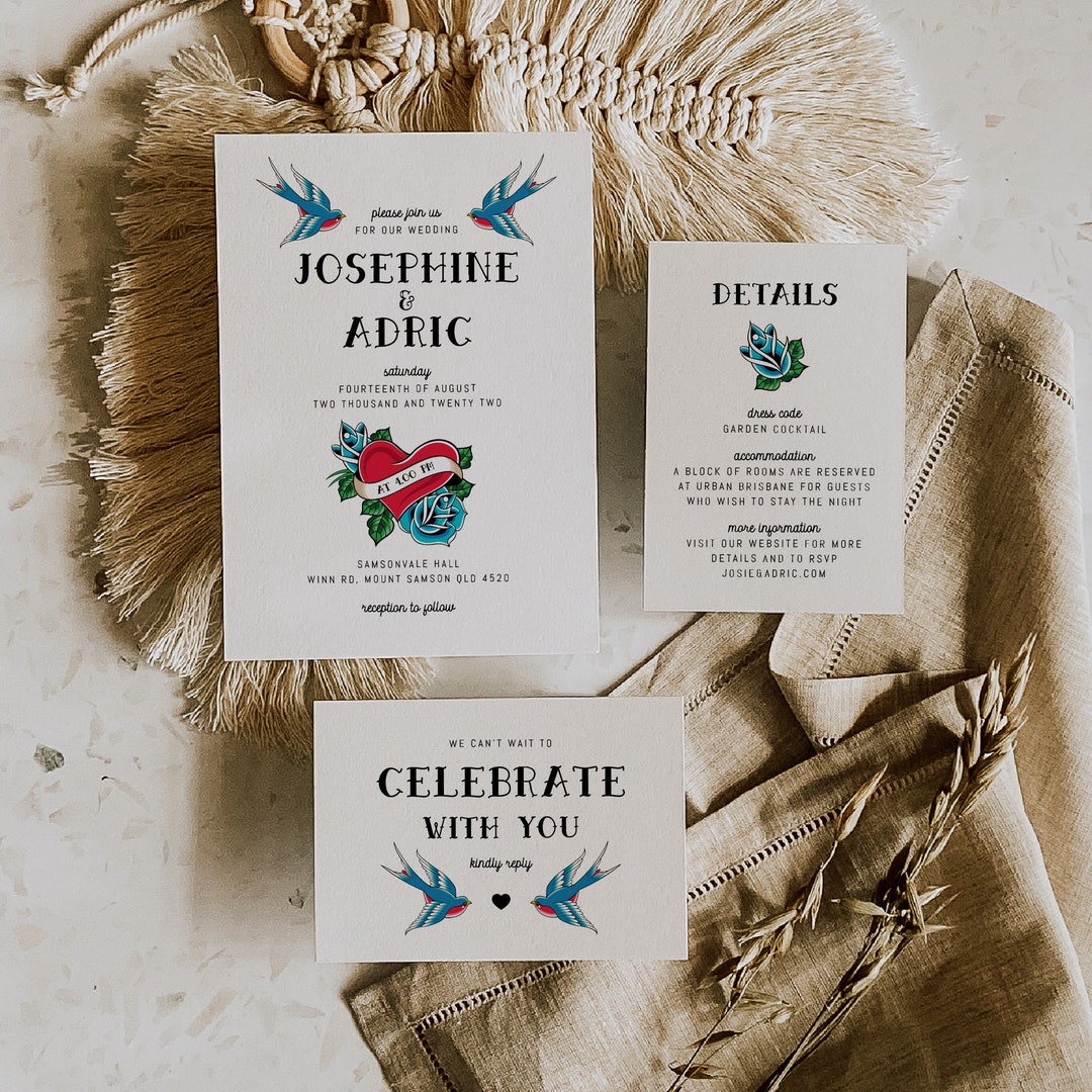 Plantilla editable para invitación de boda con tatuajes rockabilly - Etsy  México, image size:1080x1080