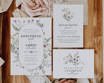 Wildflower Wedding Invitation Suite | Botanical Garden Wedding Invite Set | Editable Corjl Template