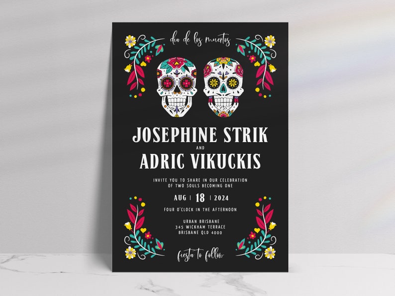 Day of the Dead Wedding Invitation Suite Editable Template image 3