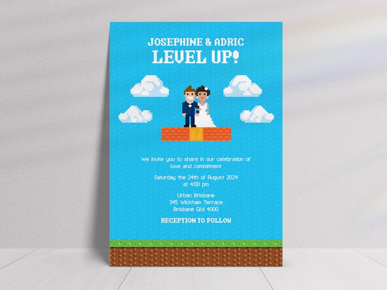 Gamer Retro 8-Bit Wedding Invitation Suite Editable Template image 3