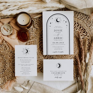 Eclipse Celestial Hochzeitseinladung Set Bearbeitbare Vorlage