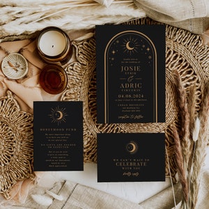 Eclipse Celestial Wedding Invitation Suite Editable Template