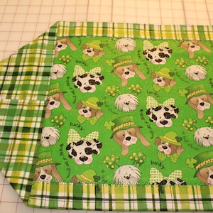 St. Patrick&#39;s day, Table Runner,  Tabble Topper, Dogs, 42&quot; long by 14&quot; inches wide NO batting