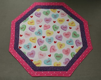 Valentine's Day, Hearts, Table Runner  16 " long by 16 "  Inches wide  with Batting