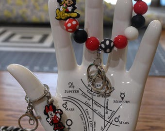 Mickey mouse, Minnie Mouse, Disney, 2  Beaded Keychain/ beaded Zipper Pull        #m9m