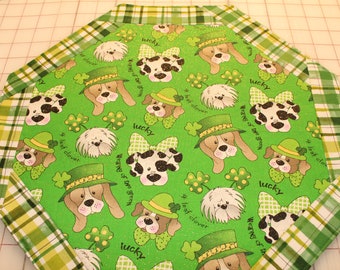 St. Patrick's Day, Dogs,  Table Runner  15 " long by 15"  Inches wide  with Batting