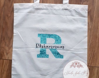 Personalised Glitter Name Cotton Tote Bag - Shopping Bag - Gift