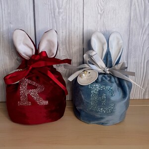 Velvet Easter Bunny Gift Bags Red or Blue Kids Gift Easter image 1