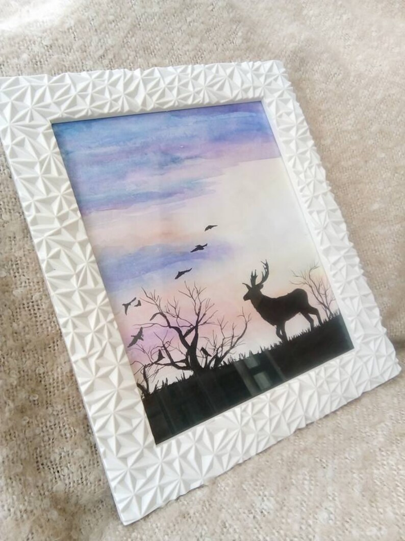 A4 Watercolour Paintings Fox at Sunrise Stag at Sunset Set of Two or buy Separately watercolour painting colourful animal image 5