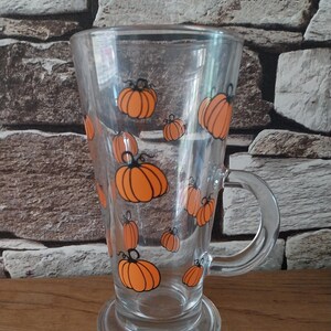 Handmade Autumnal Latte Glass with Vinyl Pumpkin Design