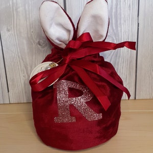 Velvet Easter Bunny Gift Bags Red or Blue Kids Gift Easter image 2