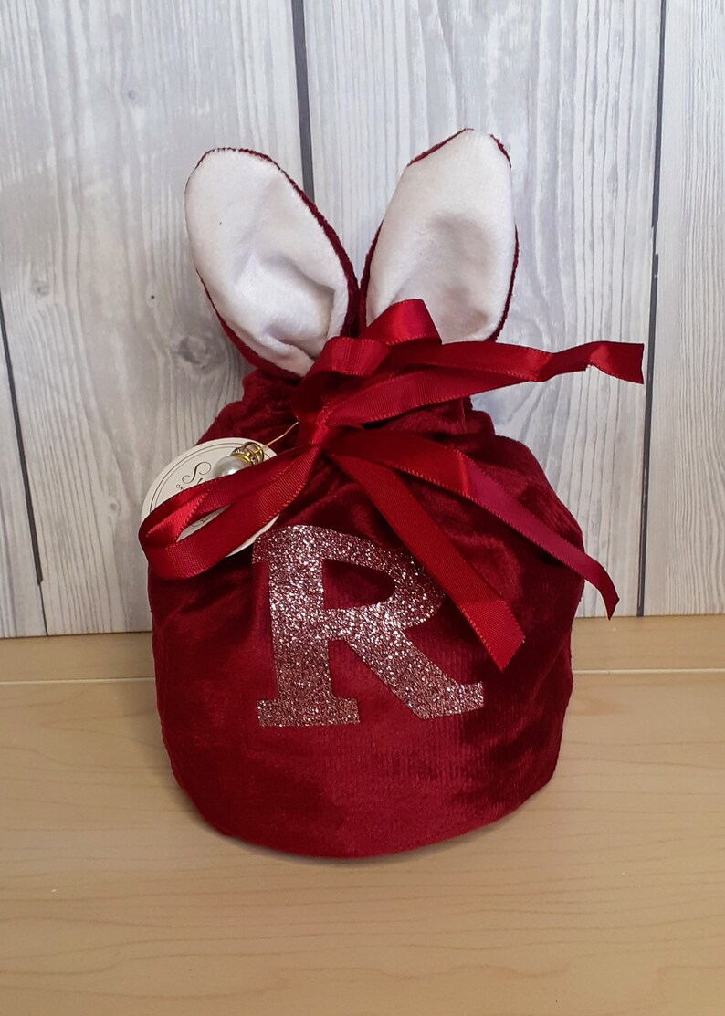 Velvet Easter Bunny Gift Bags Red or Blue Kids Gift Easter image 2