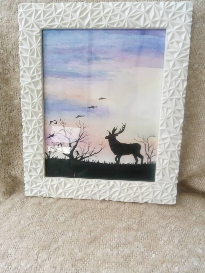 A4 Watercolour Paintings Fox at Sunrise Stag at Sunset Set of Two or buy Separately watercolour painting colourful animal image 4