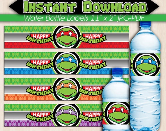 Teenage Mutant Ninja Turtles Water Bottle Labels Instant | Etsy