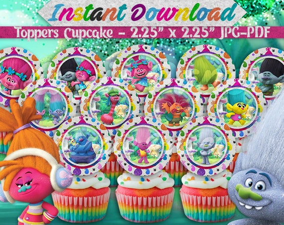 12 Trolls Cupcakes Toppers Instant Download Printable Trolls | Etsy