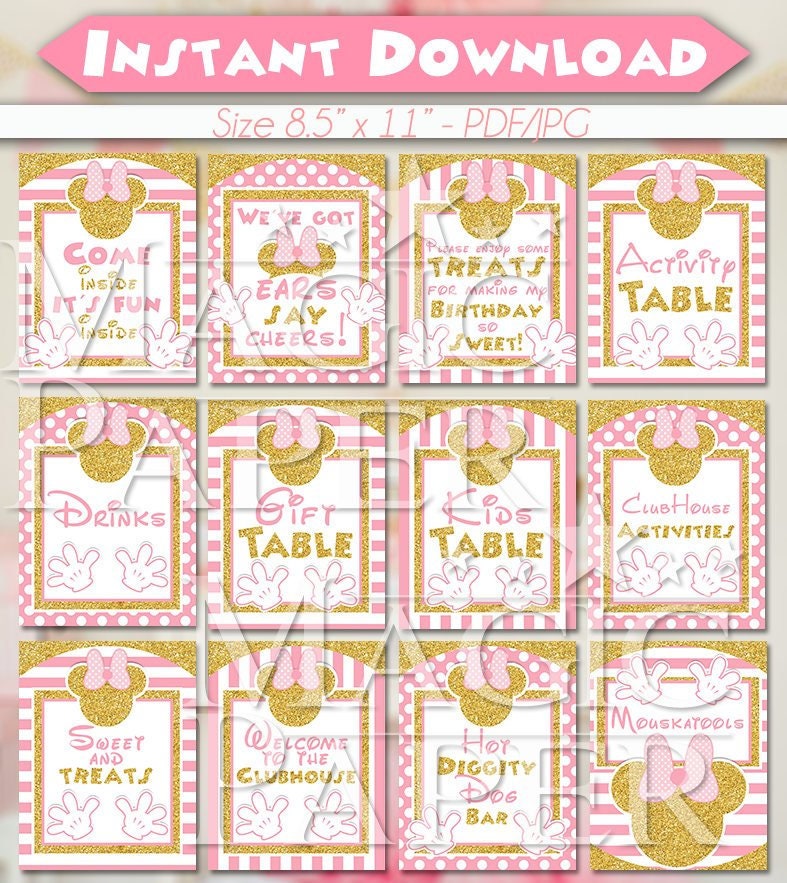 Minnie Mouse Pink and Gold Table Sign Table Signs INSTANT | Etsy