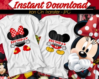 DIGITAL FILE Mickey Mouse Minnie Mouse Iron On Transfer, Birthday Squad, Instant Download, Iron on Transfer - Jpg