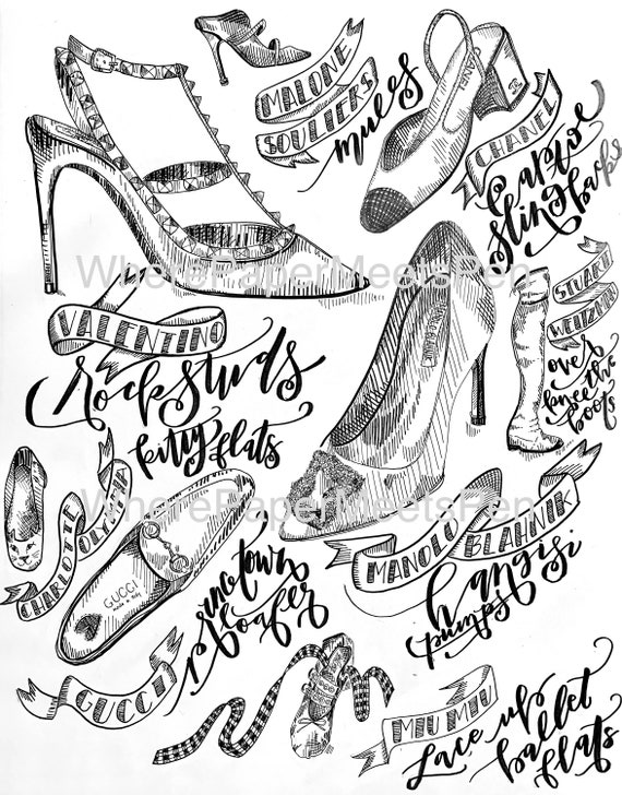 Designer Shoes Illustration Print