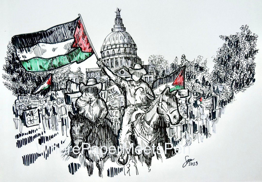 Free Palestine Protest Drawing - Etsy