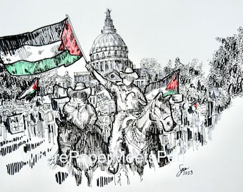 Free Palestine Protest Drawing