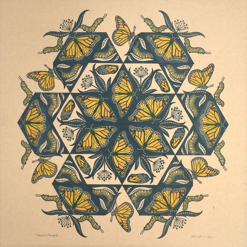 PRE-ORDER 20x20 Monarch Mandala Large Print on Kraft or White