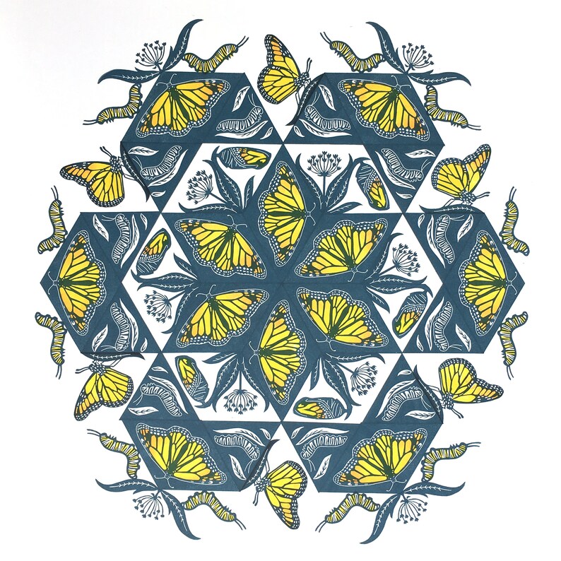 PRE-ORDER 20x20 Monarch Mandala Large Print on Kraft or White