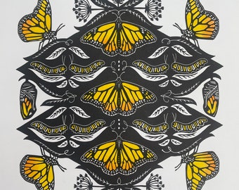 PRE ORDER Monarch Butterfly Life Cycle 12x12 print