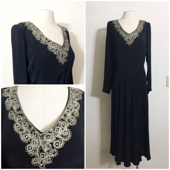 Original Vintage 1940's Black Rayon Gold Silver Co