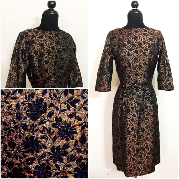 Original Vintage 1950's Floral Lurex Wiggle Dress,