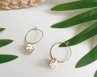 Monstera Hoop 18k Gold Earrings | Boho Summer, Gold plated, Beach, Sun, Ocean Waves, Vacation Vibes, Summer earrings, Tropical leaf