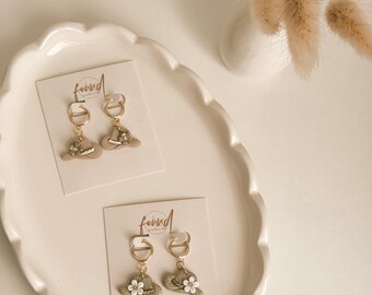 Gold Clay Cowgirl Hat, Cow print, Dangle Earrings, Cowgirl Style