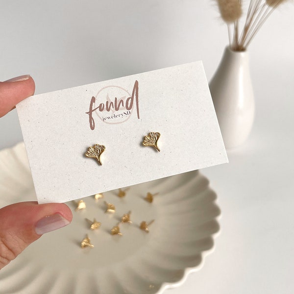 Gold Ginkgo Leaf Stud Earrings: 18k Gold Plated