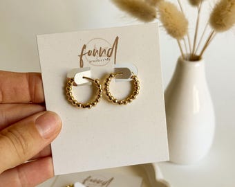 Gold Set Beaded Huggie Hoop Earrings | gold plated, Trendy, hypoallergenic, modern