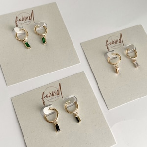 Gold Plated Baguette CZ Diamond Huggie Hoop Earrings