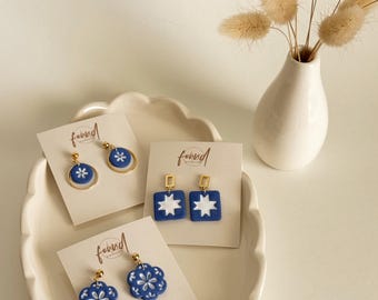 Blue Quilt Americana Earrings : Polymer Clay