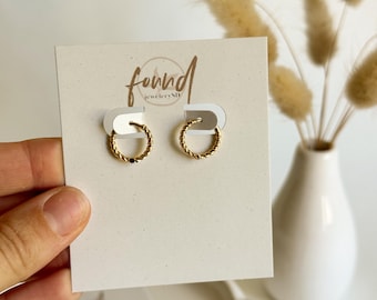 Gold Spiral Huggie Hoop Earrings | gold plated, Trendy, hypoallergenic, modern