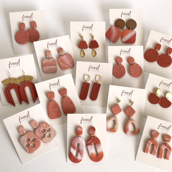 Terracotta red peach Polymer Clay Earrings | lightweight, jewelry, dangle earrings, 18k gold plated, hypoallergenic, sandstone, red rock