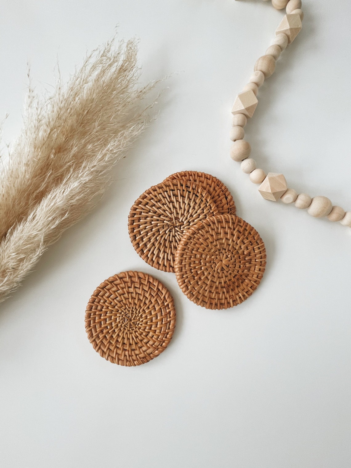 Rattan Coasters Set of 4 coasters Rattan Modern Minimal Etsy