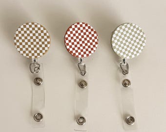 Checker Print Clay Badge Reel: Boho Nurse/Teacher ID Clip