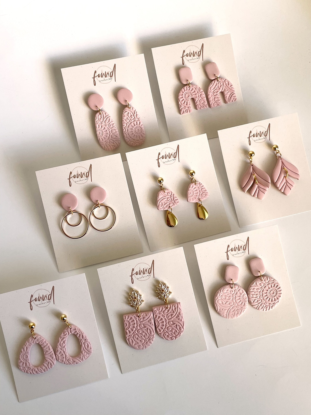 Blush Pink Polymer Clay Earrings Dusty Rose, Powder Pink, Modern