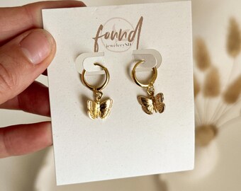 Butterfly 18k Gold Plated Huggie Hoop Earrings