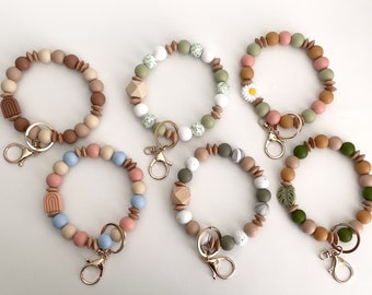 Silicone Bead Keychain Bracelet: Boho Wristlet Key Ring