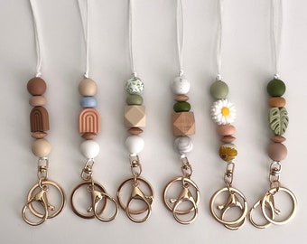 Boho Lanyard: Wooden & Silicone Bead Teacher/Nurse ID Badge