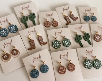 Cowboy Quilt Americana Earrings : Polymer Clay