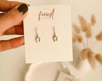 Gold Horseshoe CZ Dangle Earrings: 18k Plated Lightweight Earrings